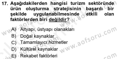 Alternatif Turizm Dersi 2015 - 2016 Yılı (Vize) Ara Sınav Soruları 17. Soru