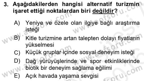 Alternatif Turizm Dersi 2015 - 2016 Yılı (Vize) Ara Sınav Soruları 3. Soru