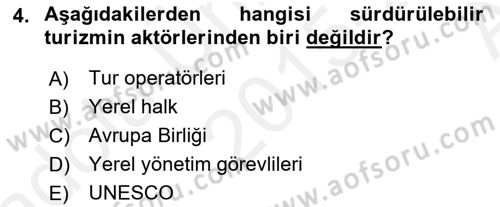 Alternatif Turizm Dersi 2015 - 2016 Yılı (Vize) Ara Sınav Soruları 4. Soru