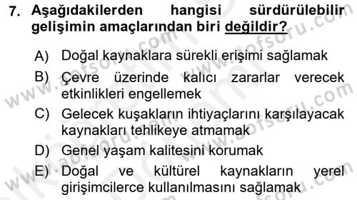 Alternatif Turizm Dersi 2015 - 2016 Yılı (Vize) Ara Sınav Soruları 7. Soru