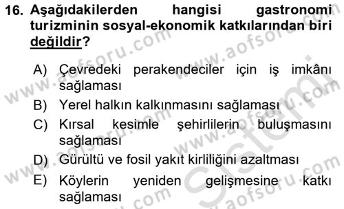 Alternatif Turizm Dersi 2015 - 2016 Yılı (Final) Dönem Sonu Sınav Soruları 16. Soru