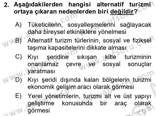 Alternatif Turizm Dersi 2015 - 2016 Yılı (Final) Dönem Sonu Sınav Soruları 2. Soru