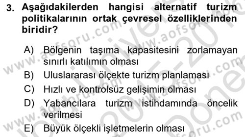 Alternatif Turizm Dersi 2015 - 2016 Yılı (Final) Dönem Sonu Sınav Soruları 3. Soru
