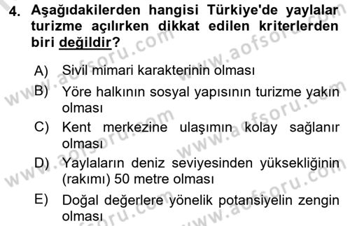 Alternatif Turizm Dersi 2015 - 2016 Yılı (Final) Dönem Sonu Sınav Soruları 4. Soru