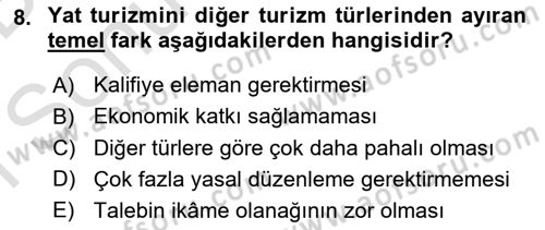 Alternatif Turizm Dersi 2015 - 2016 Yılı (Final) Dönem Sonu Sınav Soruları 8. Soru