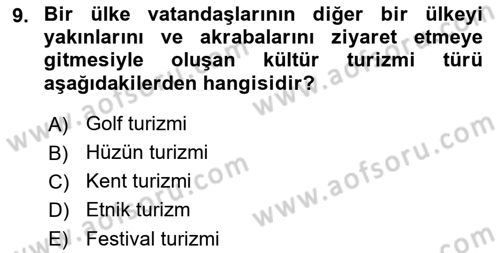 Alternatif Turizm Dersi 2015 - 2016 Yılı (Final) Dönem Sonu Sınav Soruları 9. Soru