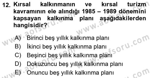 Alternatif Turizm Dersi 2016 - 2017 Yılı (Vize) Ara Sınav Soruları 12. Soru