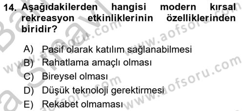 Alternatif Turizm Dersi 2016 - 2017 Yılı (Vize) Ara Sınav Soruları 14. Soru