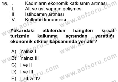 Alternatif Turizm Dersi 2016 - 2017 Yılı (Vize) Ara Sınav Soruları 15. Soru