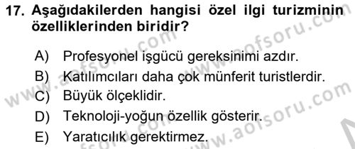 Alternatif Turizm Dersi 2016 - 2017 Yılı (Vize) Ara Sınav Soruları 17. Soru
