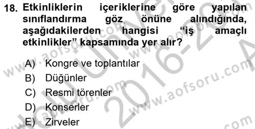 Alternatif Turizm Dersi 2016 - 2017 Yılı (Vize) Ara Sınav Soruları 18. Soru