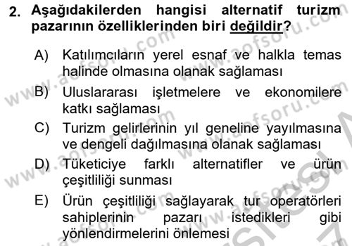 Alternatif Turizm Dersi 2016 - 2017 Yılı (Vize) Ara Sınav Soruları 2. Soru