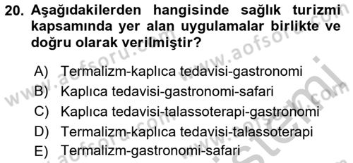 Alternatif Turizm Dersi 2016 - 2017 Yılı (Vize) Ara Sınav Soruları 20. Soru