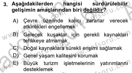 Alternatif Turizm Dersi 2016 - 2017 Yılı (Vize) Ara Sınav Soruları 3. Soru