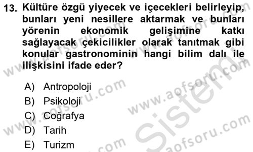 Alternatif Turizm Dersi 2016 - 2017 Yılı (Final) Dönem Sonu Sınav Soruları 13. Soru