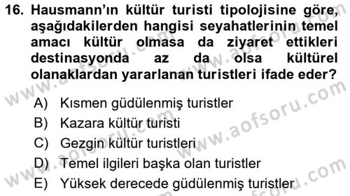 Alternatif Turizm Dersi 2016 - 2017 Yılı (Final) Dönem Sonu Sınav Soruları 16. Soru