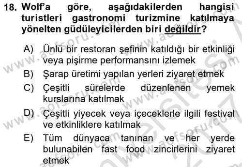Alternatif Turizm Dersi 2016 - 2017 Yılı (Final) Dönem Sonu Sınav Soruları 18. Soru