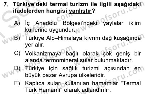 Alternatif Turizm Dersi 2016 - 2017 Yılı (Final) Dönem Sonu Sınav Soruları 7. Soru