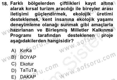 Alternatif Turizm Dersi 2017 - 2018 Yılı (Vize) Ara Sınav Soruları 18. Soru