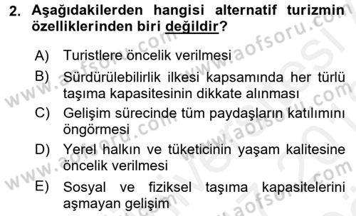 Alternatif Turizm Dersi 2017 - 2018 Yılı (Vize) Ara Sınav Soruları 2. Soru