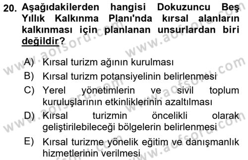 Alternatif Turizm Dersi 2017 - 2018 Yılı (Vize) Ara Sınav Soruları 20. Soru