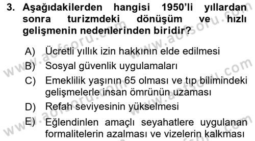 Alternatif Turizm Dersi 2017 - 2018 Yılı (Vize) Ara Sınav Soruları 3. Soru