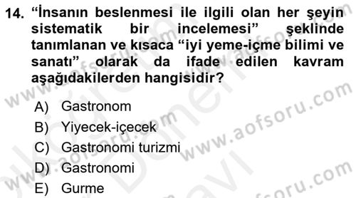 Alternatif Turizm Dersi 2017 - 2018 Yılı (Final) Dönem Sonu Sınav Soruları 14. Soru