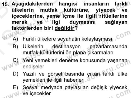 Alternatif Turizm Dersi 2017 - 2018 Yılı (Final) Dönem Sonu Sınav Soruları 15. Soru