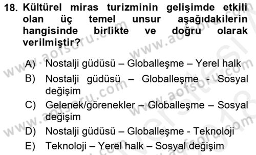 Alternatif Turizm Dersi 2017 - 2018 Yılı (Final) Dönem Sonu Sınav Soruları 18. Soru