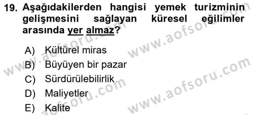 Alternatif Turizm Dersi 2017 - 2018 Yılı (Final) Dönem Sonu Sınav Soruları 19. Soru