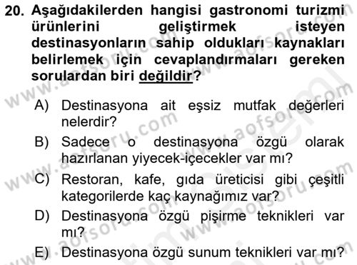 Alternatif Turizm Dersi 2017 - 2018 Yılı (Final) Dönem Sonu Sınav Soruları 20. Soru