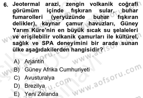 Alternatif Turizm Dersi 2017 - 2018 Yılı (Final) Dönem Sonu Sınav Soruları 6. Soru