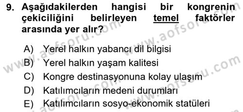 Alternatif Turizm Dersi 2017 - 2018 Yılı (Final) Dönem Sonu Sınav Soruları 9. Soru