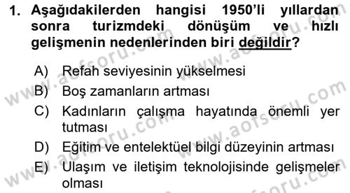 Alternatif Turizm Dersi 2018 - 2019 Yılı (Vize) Ara Sınav Soruları 1. Soru