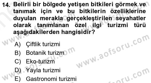 Alternatif Turizm Dersi 2018 - 2019 Yılı (Vize) Ara Sınav Soruları 14. Soru