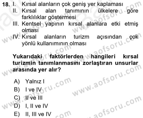 Alternatif Turizm Dersi 2018 - 2019 Yılı (Vize) Ara Sınav Soruları 18. Soru