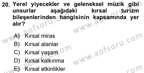 Alternatif Turizm Dersi 2018 - 2019 Yılı (Vize) Ara Sınav Soruları 20. Soru
