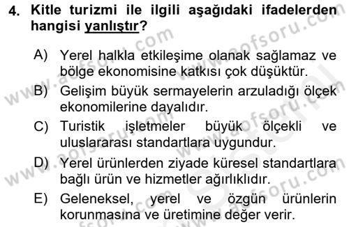 Alternatif Turizm Dersi 2018 - 2019 Yılı (Vize) Ara Sınav Soruları 4. Soru