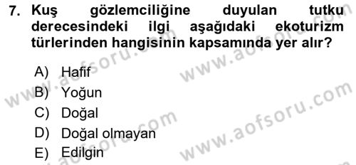 Alternatif Turizm Dersi 2018 - 2019 Yılı (Vize) Ara Sınav Soruları 7. Soru