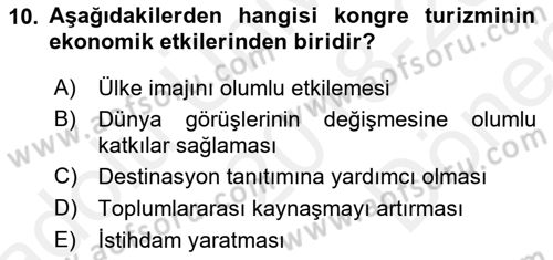 Alternatif Turizm Dersi 2018 - 2019 Yılı (Final) Dönem Sonu Sınav Soruları 10. Soru