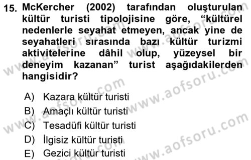 Alternatif Turizm Dersi 2018 - 2019 Yılı (Final) Dönem Sonu Sınav Soruları 15. Soru