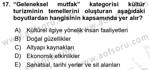 Alternatif Turizm Dersi 2018 - 2019 Yılı (Final) Dönem Sonu Sınav Soruları 17. Soru