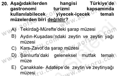 Alternatif Turizm Dersi 2018 - 2019 Yılı (Final) Dönem Sonu Sınav Soruları 20. Soru