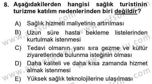 Alternatif Turizm Dersi 2018 - 2019 Yılı (Final) Dönem Sonu Sınav Soruları 8. Soru