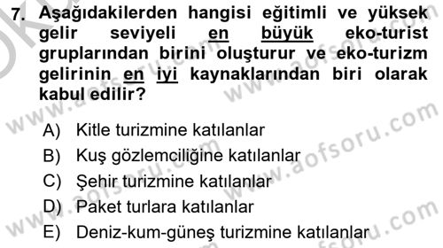 Alternatif Turizm Dersi 2018 - 2019 Yılı Yaz Okulu Sınav Soruları 7. Soru