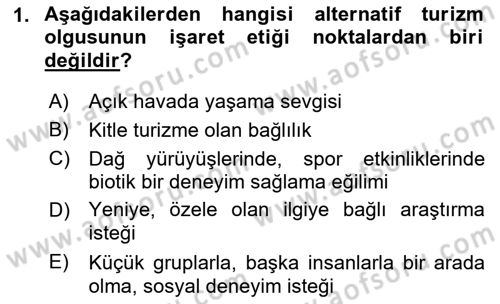 Alternatif Turizm Dersi 2022 - 2023 Yılı Yaz Okulu Sınav Soruları 1. Soru