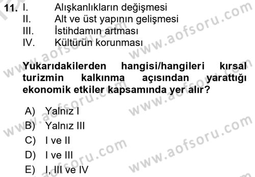 Alternatif Turizm Dersi 2022 - 2023 Yılı Yaz Okulu Sınav Soruları 11. Soru