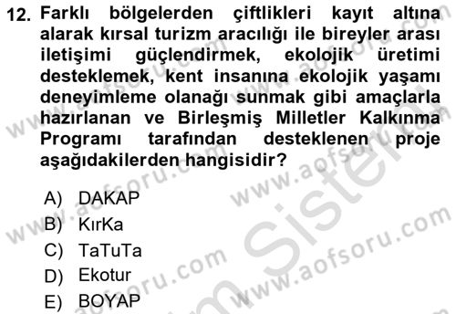 Alternatif Turizm Dersi 2022 - 2023 Yılı Yaz Okulu Sınav Soruları 12. Soru