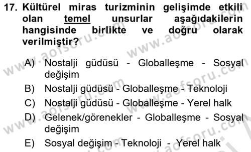 Alternatif Turizm Dersi 2022 - 2023 Yılı Yaz Okulu Sınav Soruları 17. Soru