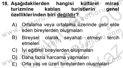 Alternatif Turizm Dersi 2022 - 2023 Yılı Yaz Okulu Sınav Soruları 18. Soru
